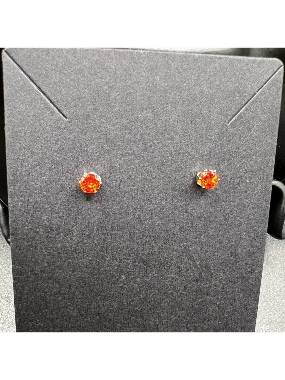 Unisex Synthetic Orange Sapphire Stud Earrings Silver Setting